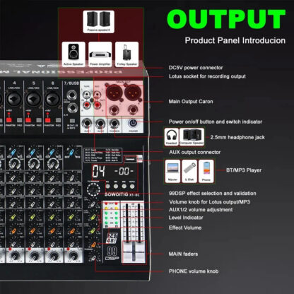 Mixer Audio X1 con 4/6/8/10 Canali e 99 Effetti DSP – immagine 5