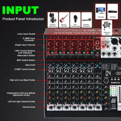 Mixer Audio X1 con 4/6/8/10 Canali e 99 Effetti DSP – immagine 4
