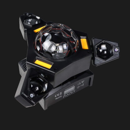 Luce laser DJ a 3 bracci con sfere disco, fasci RGB e DMX